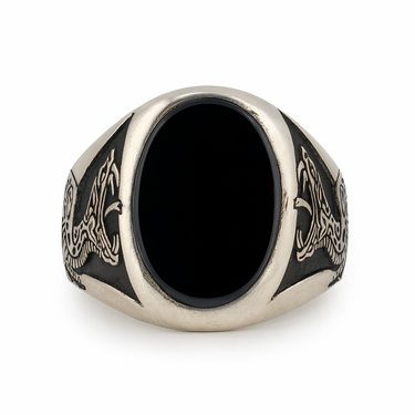 Onyx Snake Oval Ring - 950 Silver